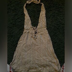 S URBAN OUTFITTERS striped cream low neck mini dress!